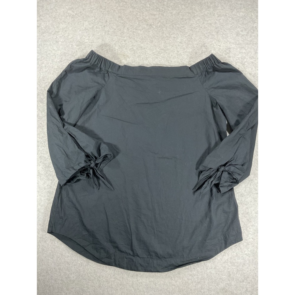 Free People Black Off The Shoulder Tie Sleeve Cotton Poplin Top Small 2931